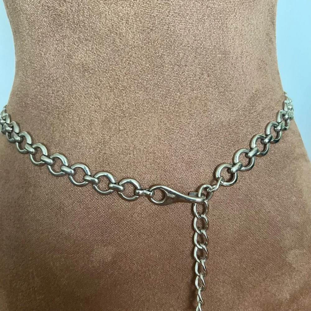 Vintage Silver Tone Chunky Round Link Chain Waist Belt 38 Inch Size Medium Y2K